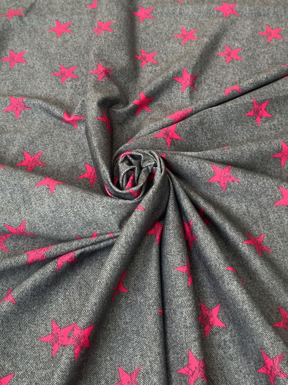 Printed Nylon Spandex Pink Stars on Gray