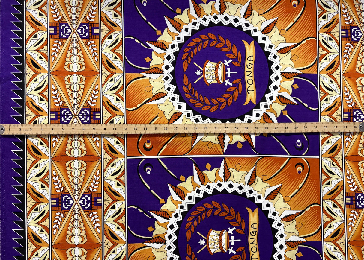 Cotton Barkcloth Tongan Seal Double Border Fabric