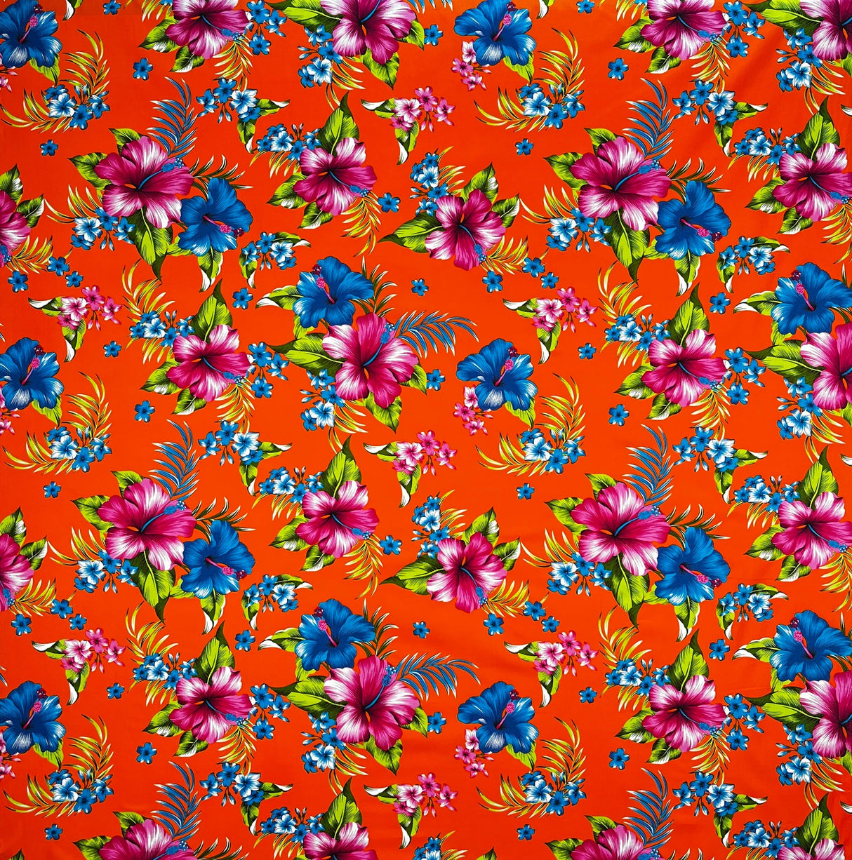 Hibiscus Palm Leaves Cluster All Over Design Cotton Fabric - Tropical Floral Leaf Print, 36" X 45" (1 Yard)