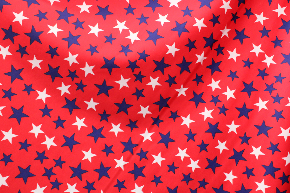 Patriotic Stars Polyester Spandex Fabric - Red, White, And Blue Star Print, 58"/60" Width (1 Yard)