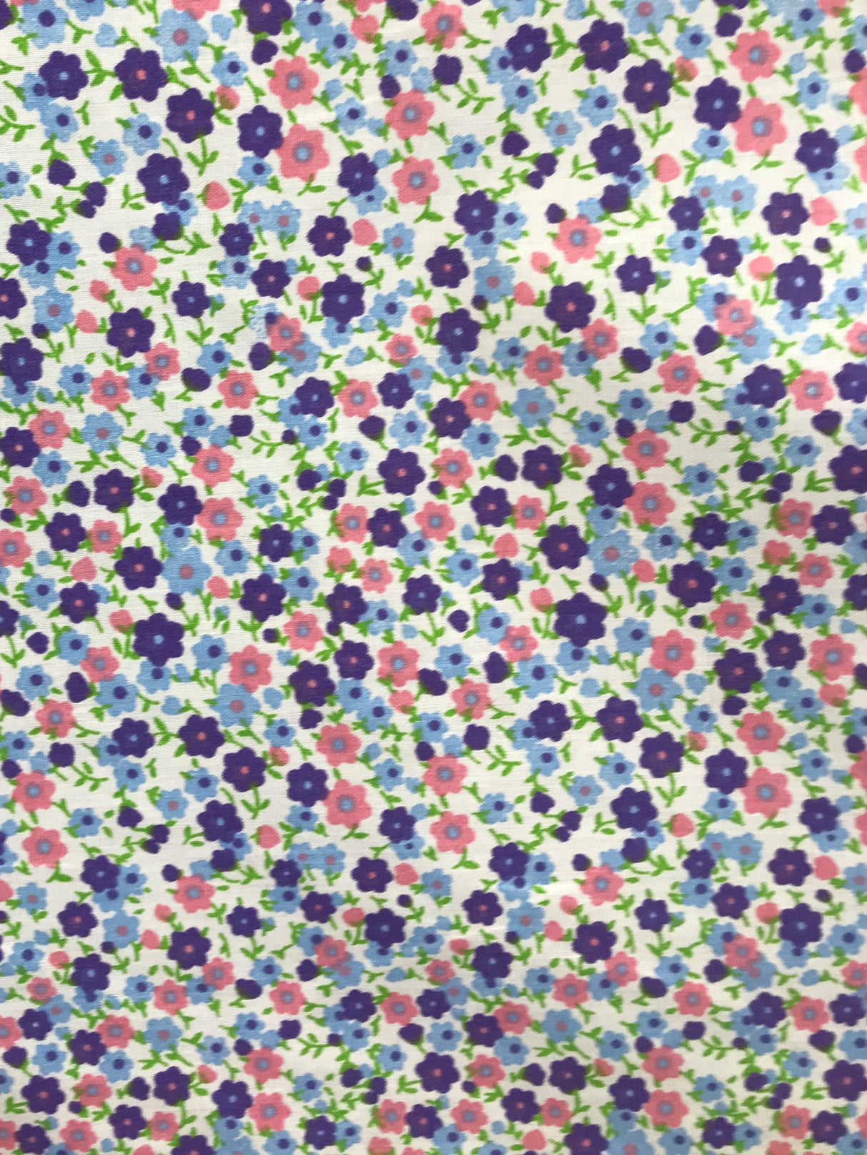 Calico Polyester Cotton Broadcloth Fabric - Purple/Blue/Pink Floral Print, 59/60" Width (1 Yard)