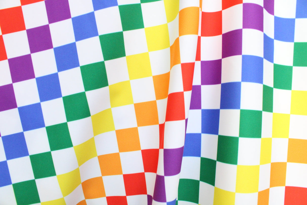 Rainbow Checkers Spandex Fabric - Rainbow Checkered Print, 58"/60" Width (1 Yard)
