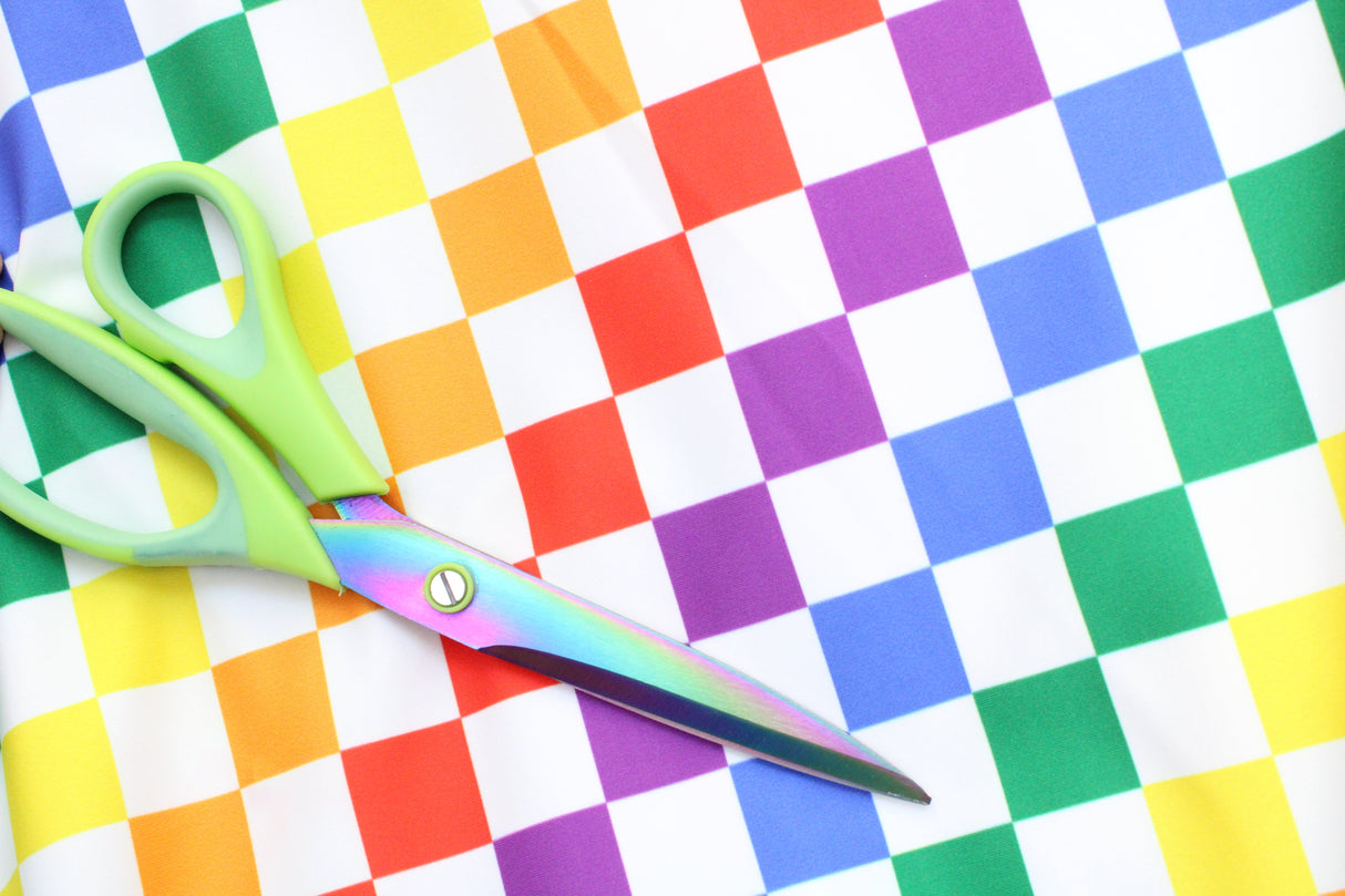 Rainbow Checkers Spandex Fabric - Rainbow Checkered Print, 58"/60" Width (1 Yard)