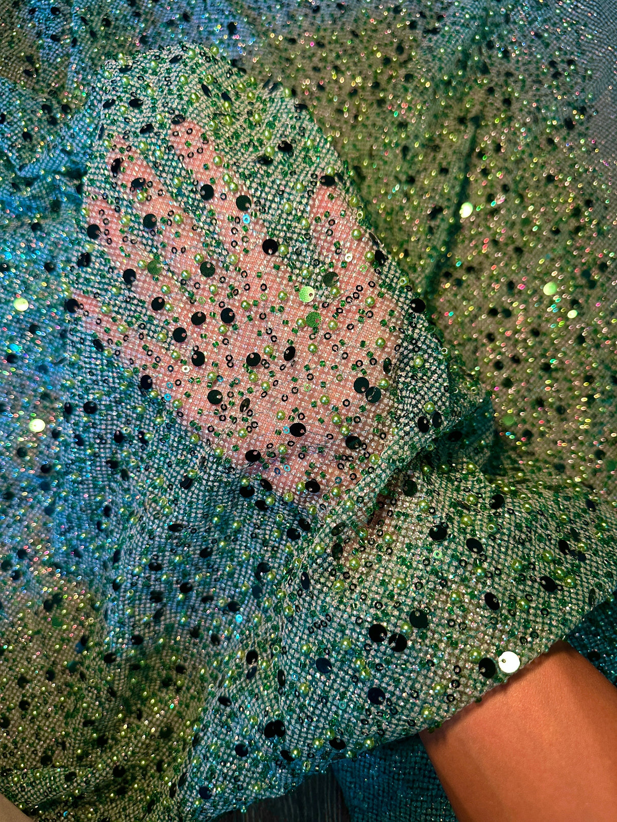 Stretch Sequin Beaded Pearl Mesh