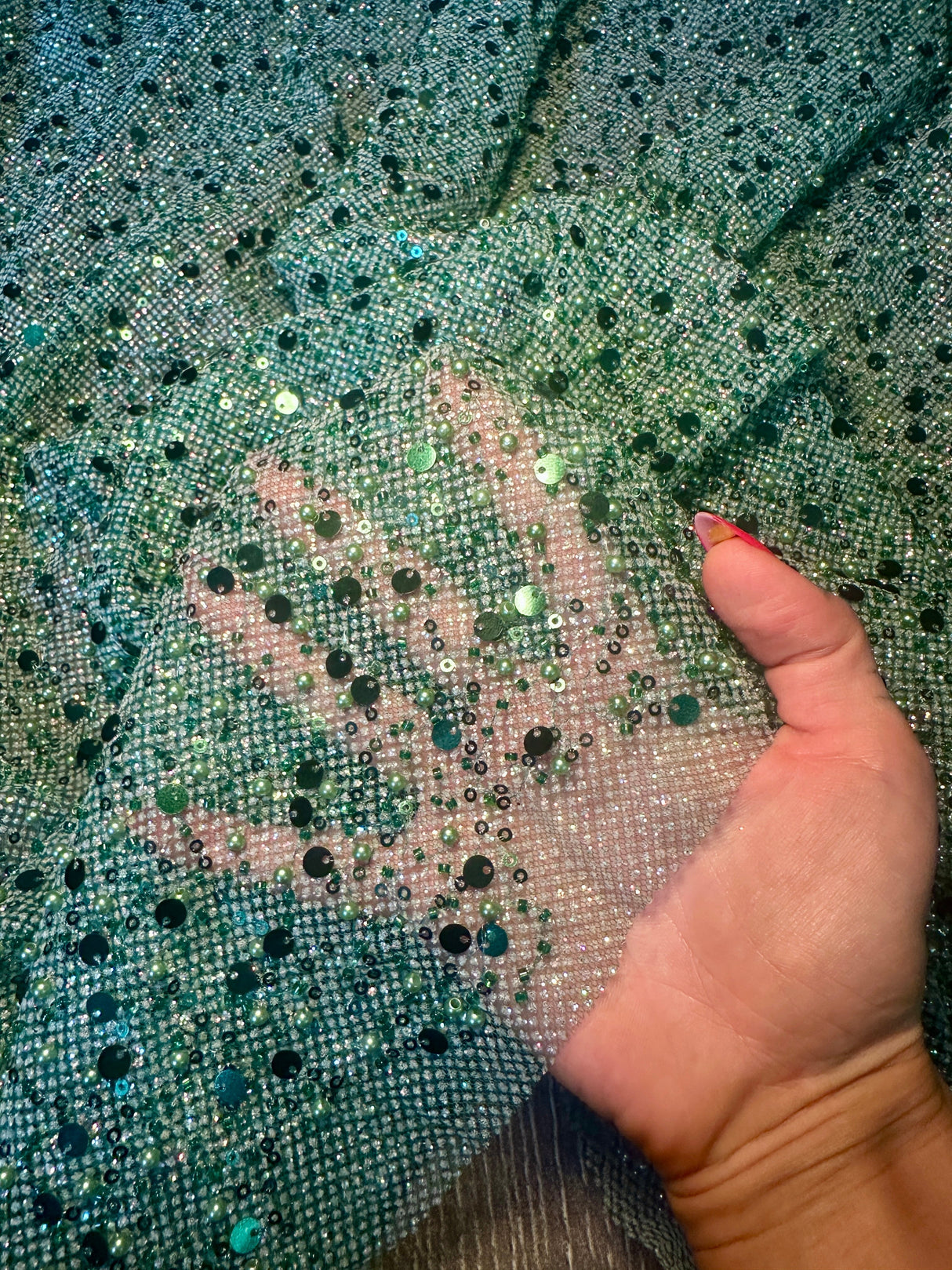 Stretch Sequin Beaded Pearl Mesh