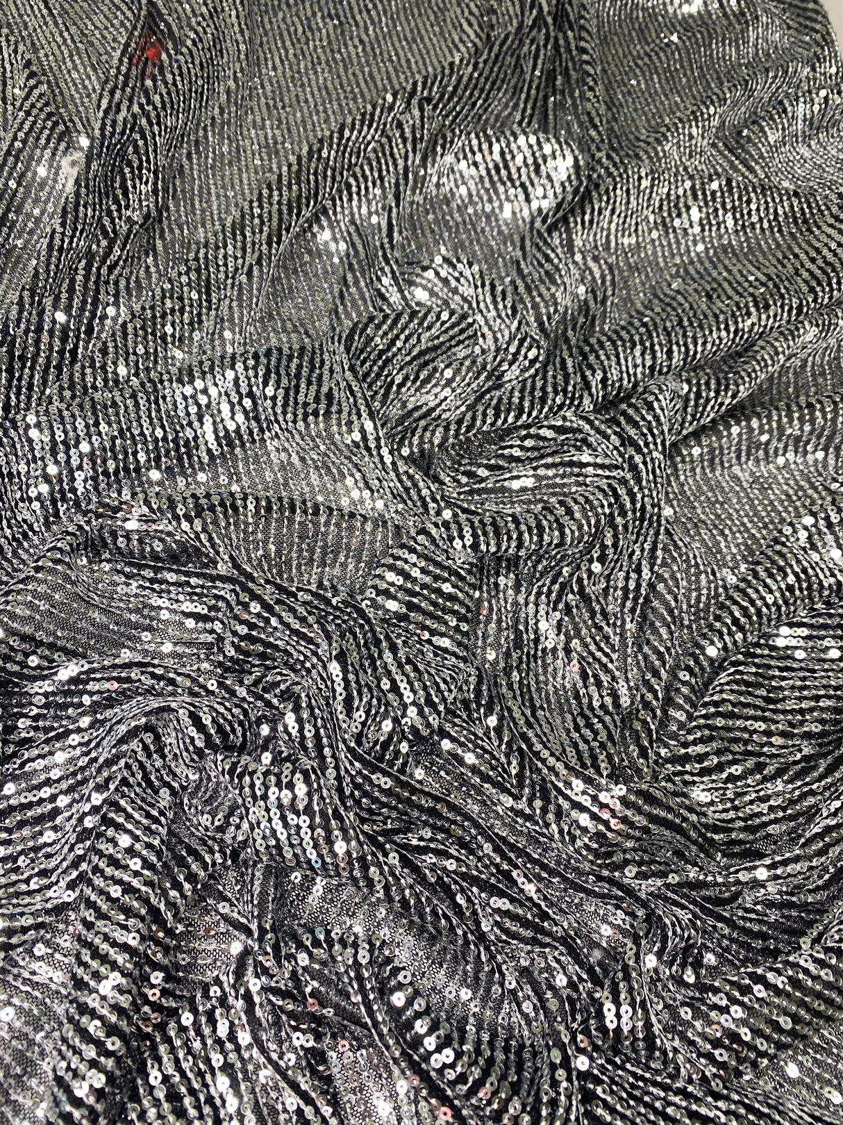 Stretch Sequin Mesh Silver on Black