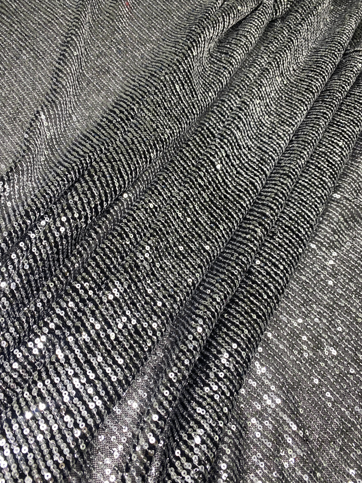 Stretch Sequin Mesh Silver on Black