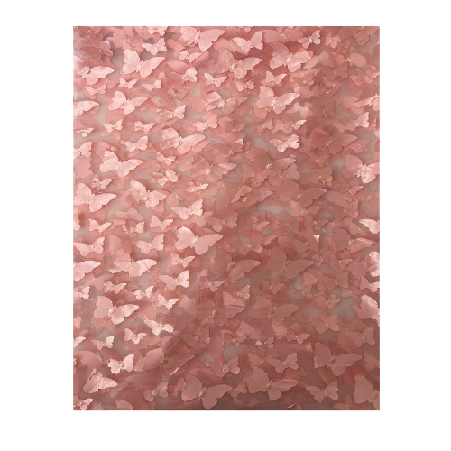 3D Butterfly Embroidered Satin Lace Fabric - 100% Polyester, 4-Way Mechanical Stretch, Mesh Backing, 60" Mesh Width, 54/56" Butterfly Width (1 Yard)