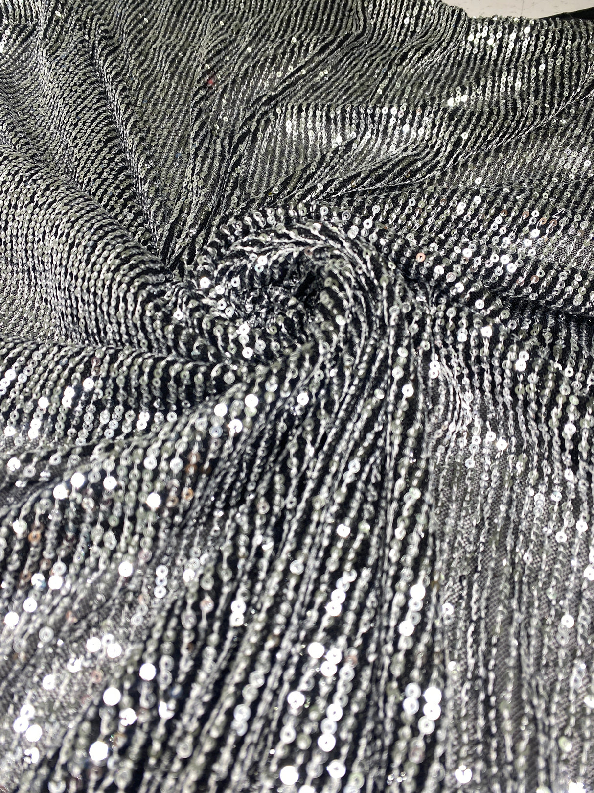 Stretch Sequin Mesh Silver on Black