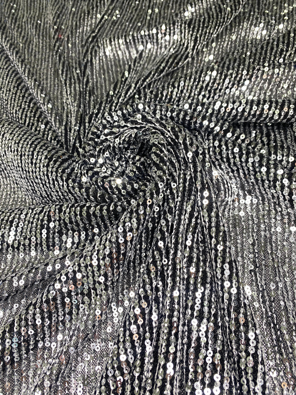 Stretch Sequin Mesh Silver on Black