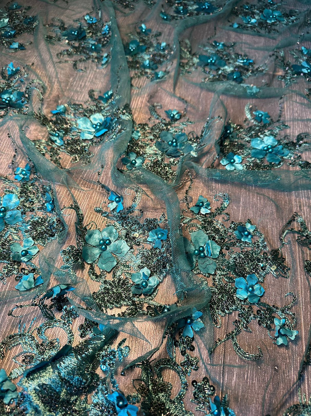 3D Floral Embroidered Beaded Tulle Lace