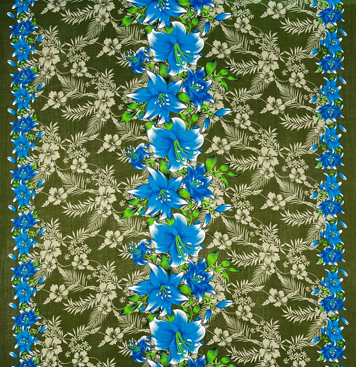 Triple Lily Border With Tropical Flowers And Leaves Rayon Fabric - Teal/Fuchsia, Border Print, 36" X 45" (1 Yard)