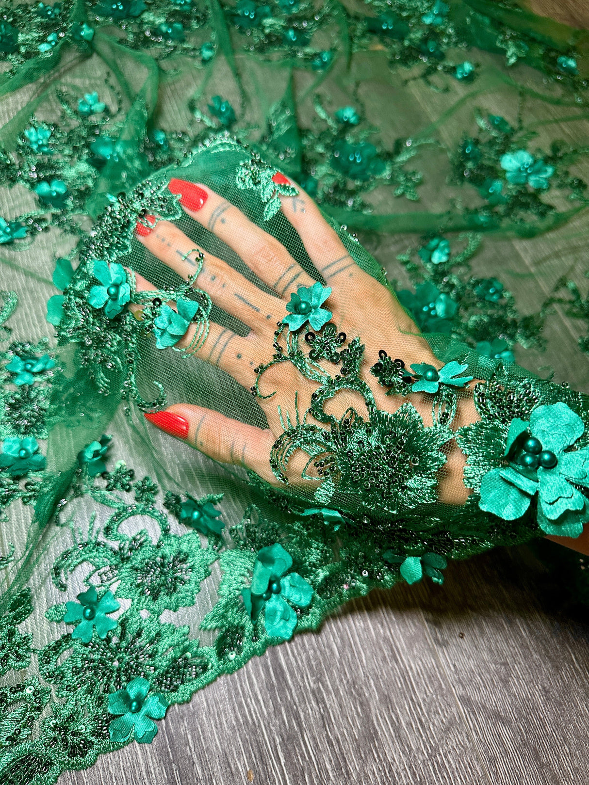 3D Floral Embroidered Beaded Tulle Lace