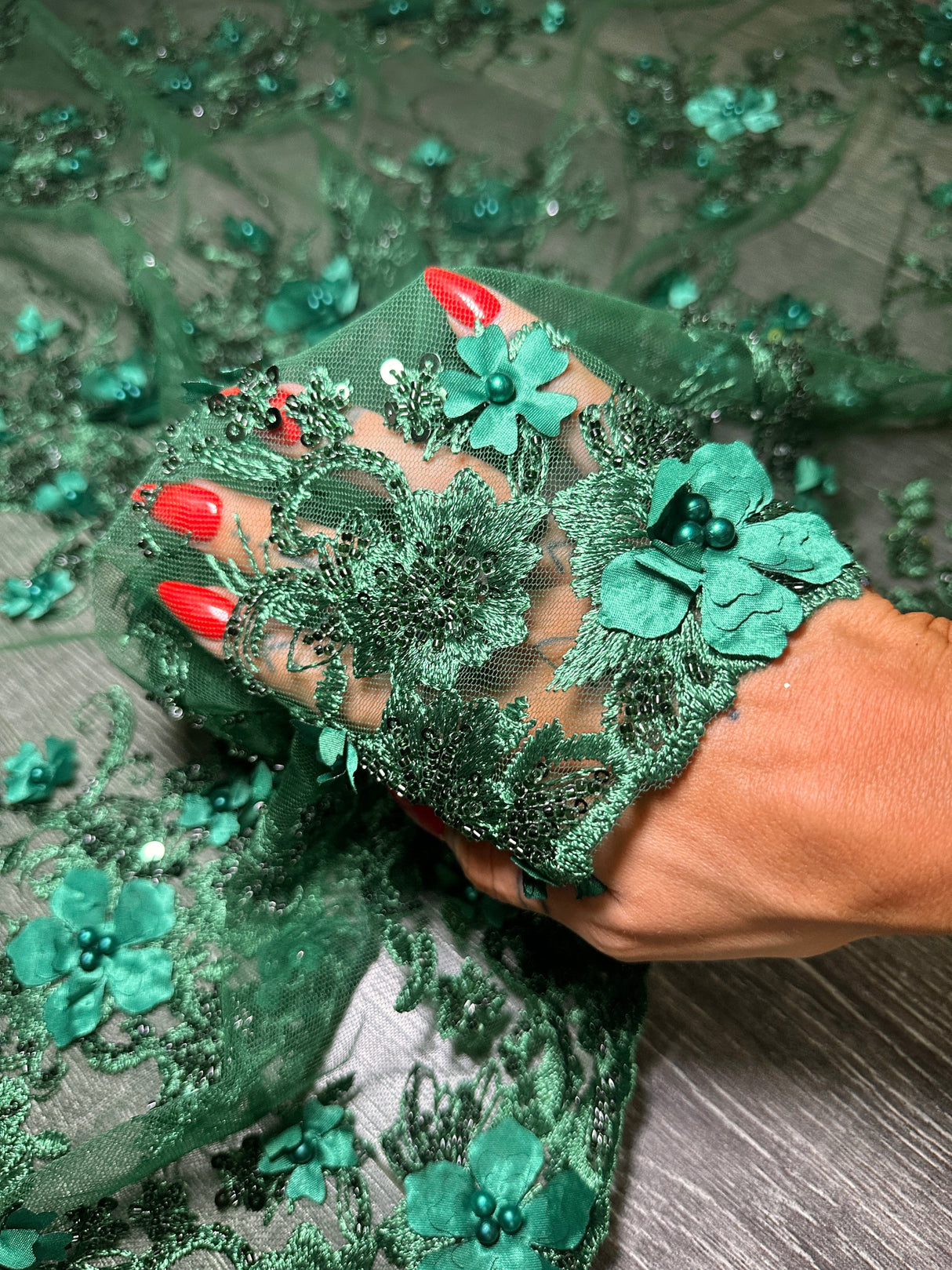 3D Floral Embroidered Beaded Tulle Lace