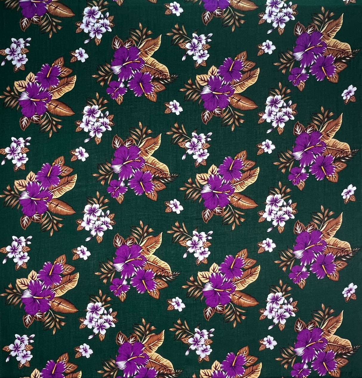 Rayon Fabric Hibiscus Plumeria Tropical Leaves Clusters