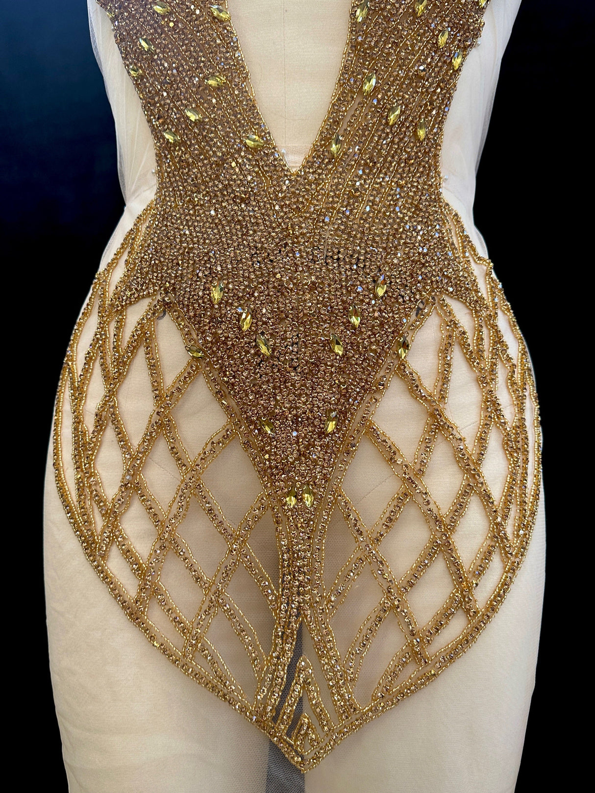 Gold Rhinestone Bodice Applique