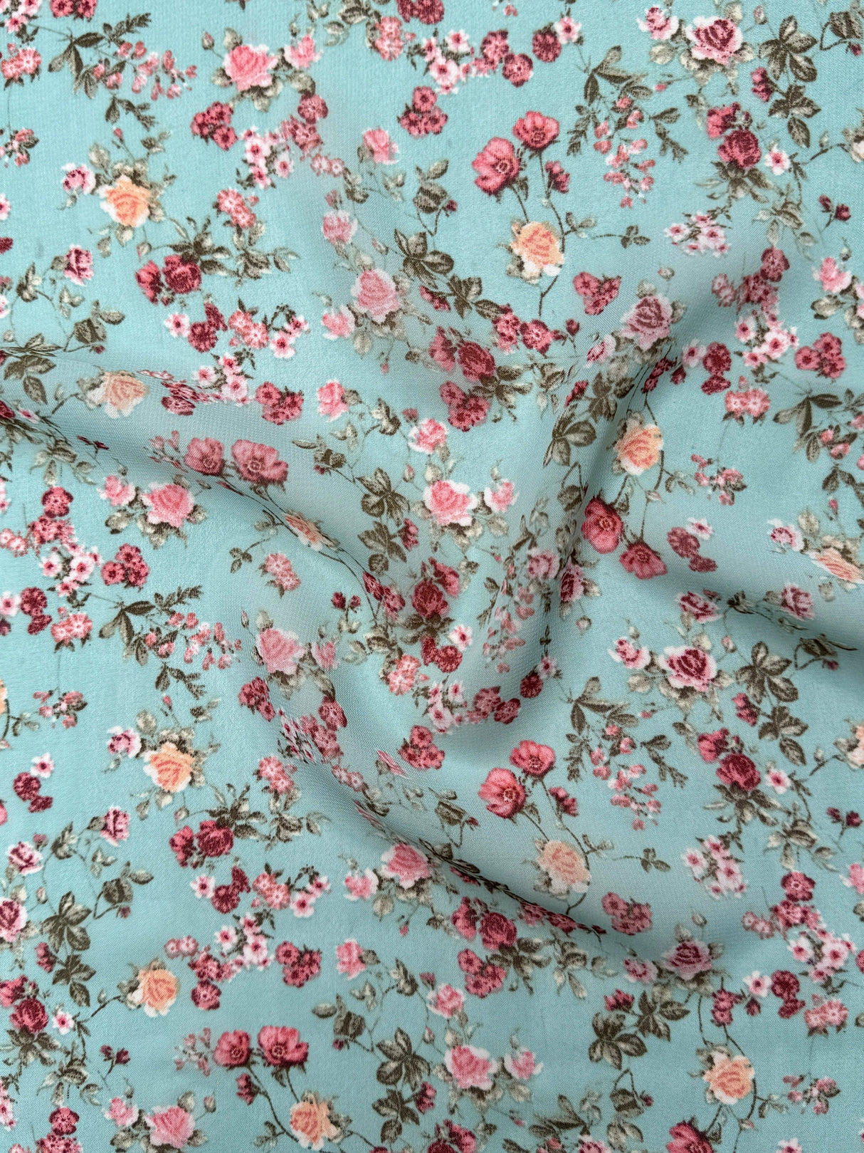 Printed Chiffon Mint Mini Flowers