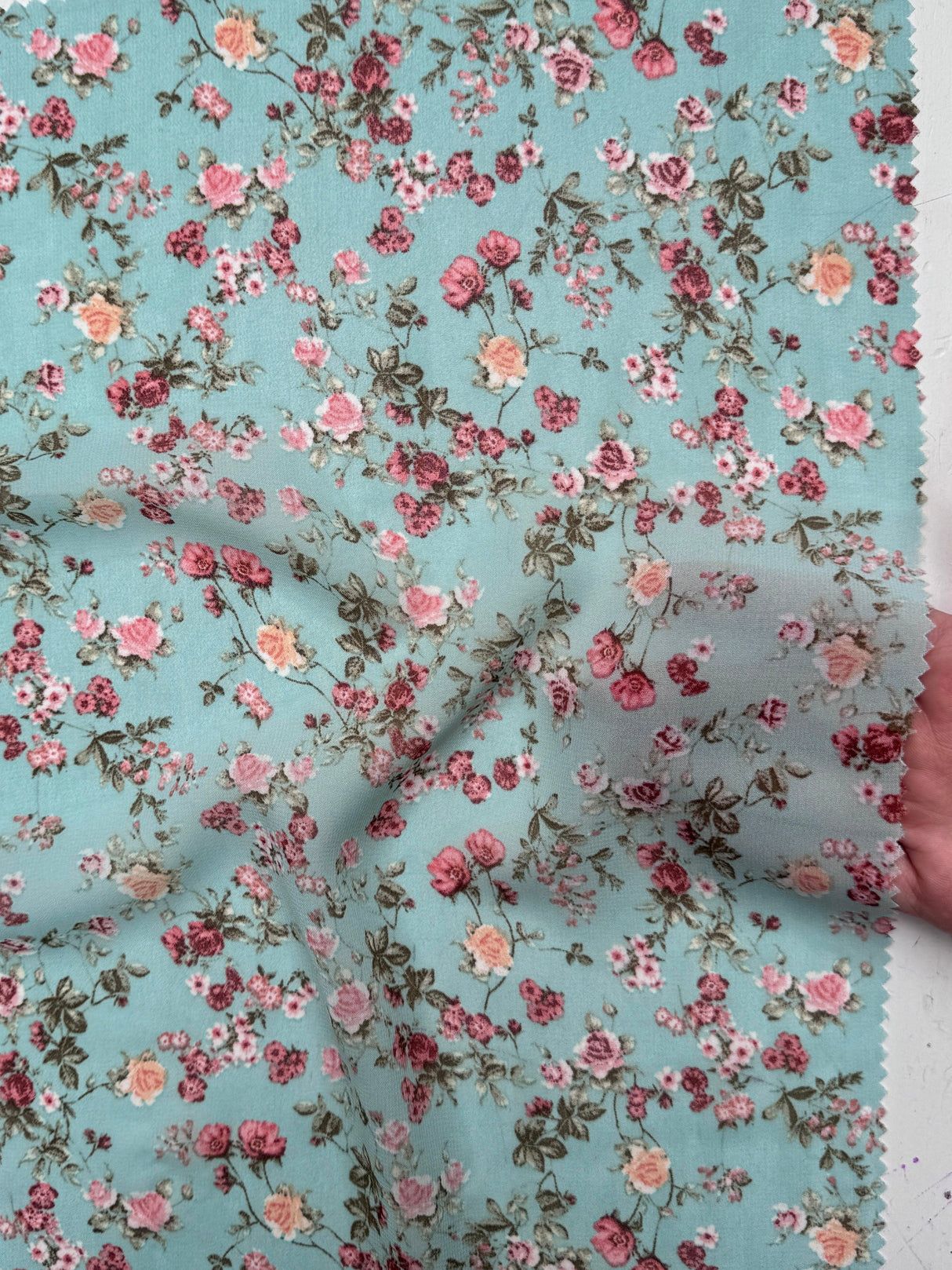 Printed Chiffon Mint Mini Flowers