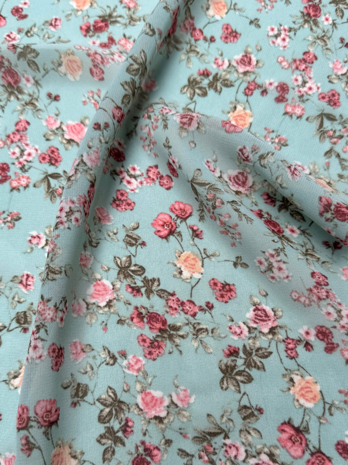 Printed Chiffon Mint Mini Flowers