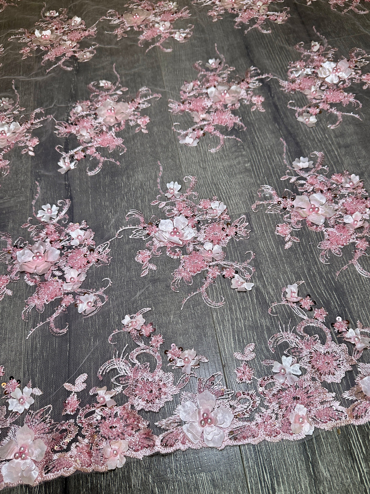 3D Floral Embroidered Beaded Tulle Lace