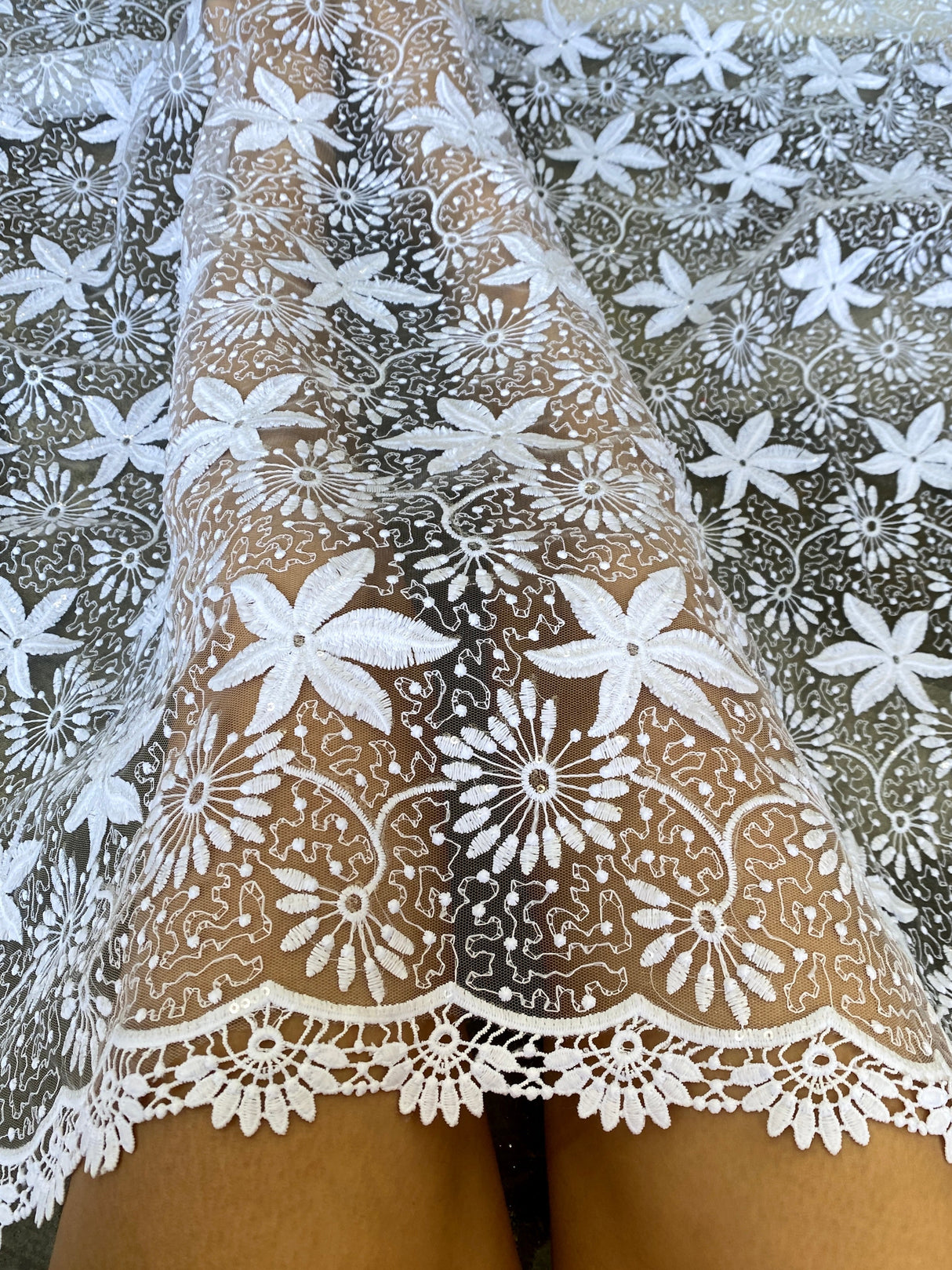 Bridal White Dainty Lace on Mesh