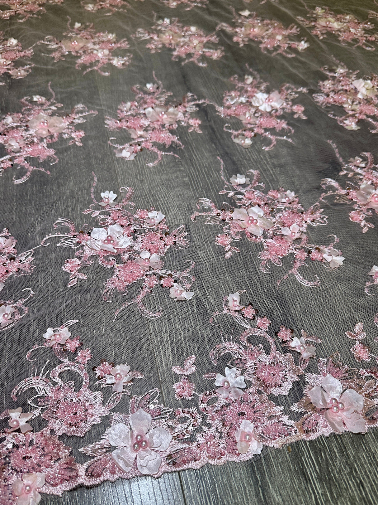 3D Floral Embroidered Beaded Tulle Lace