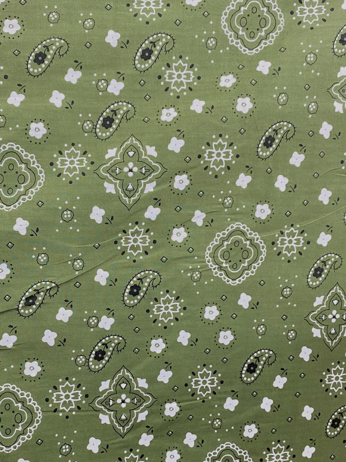 Paisley Bandanna Olive Poly Cotton Fabric - Olive Paisley Bandanna Print, 59/60" Width (1 Yard)