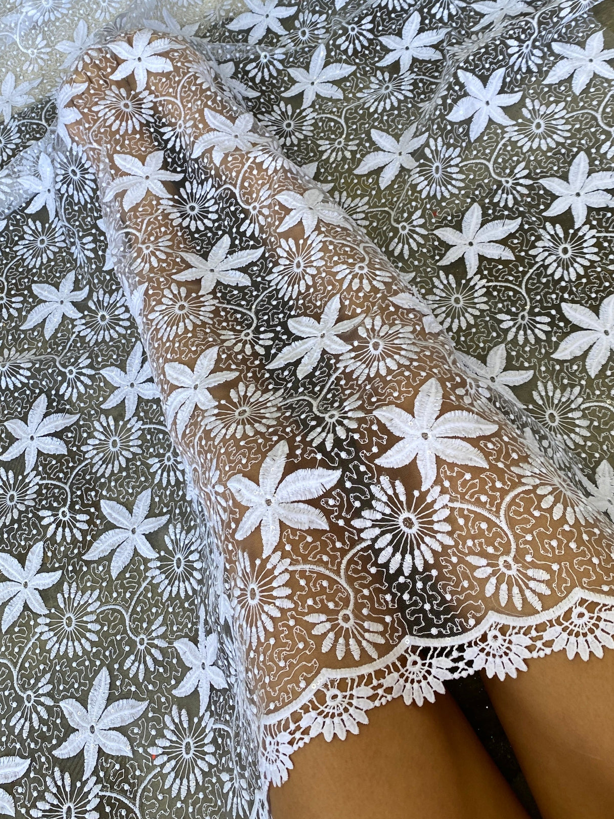 Bridal White Dainty Lace on Mesh