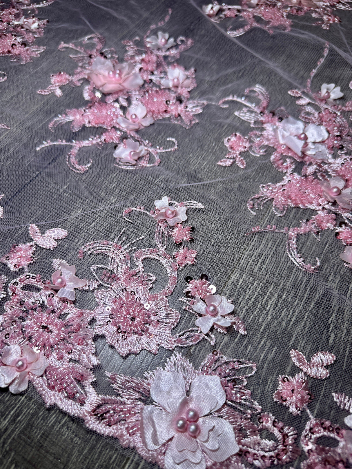 3D Floral Embroidered Beaded Tulle Lace