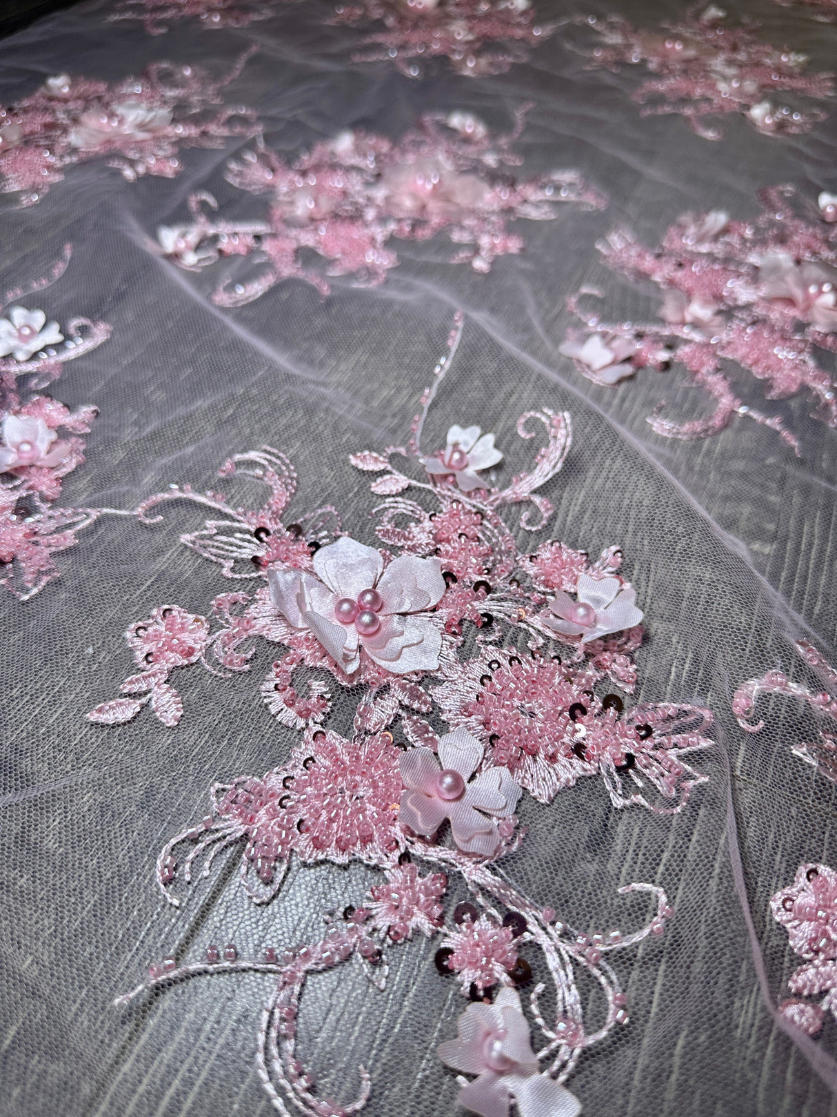 3D Floral Embroidered Beaded Tulle Lace