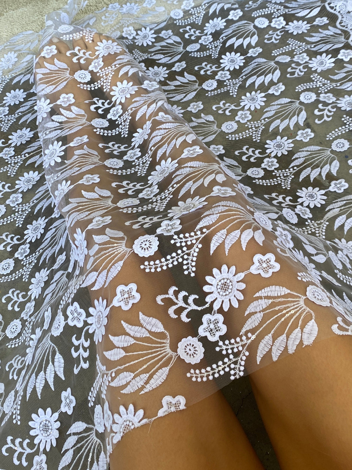 White Floral Embroidered Lace