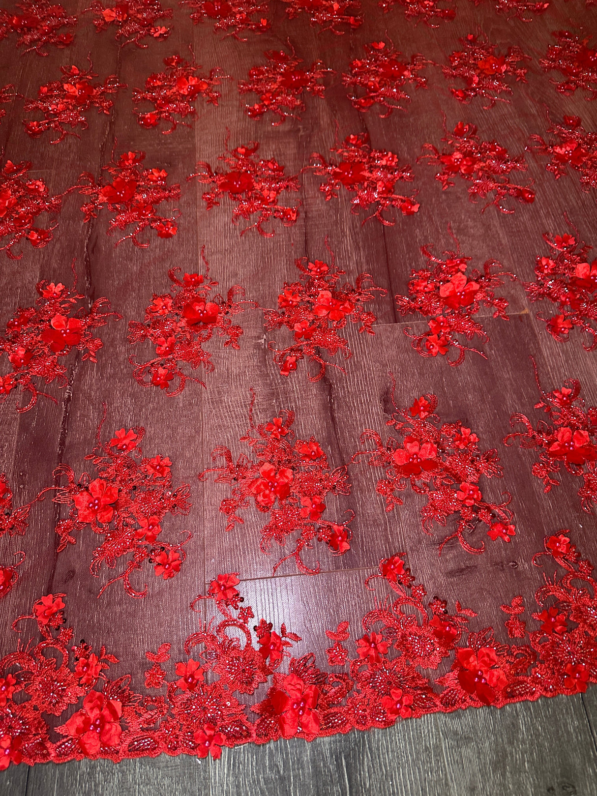 Stretch 3D Floral Beaded Tulle Lace