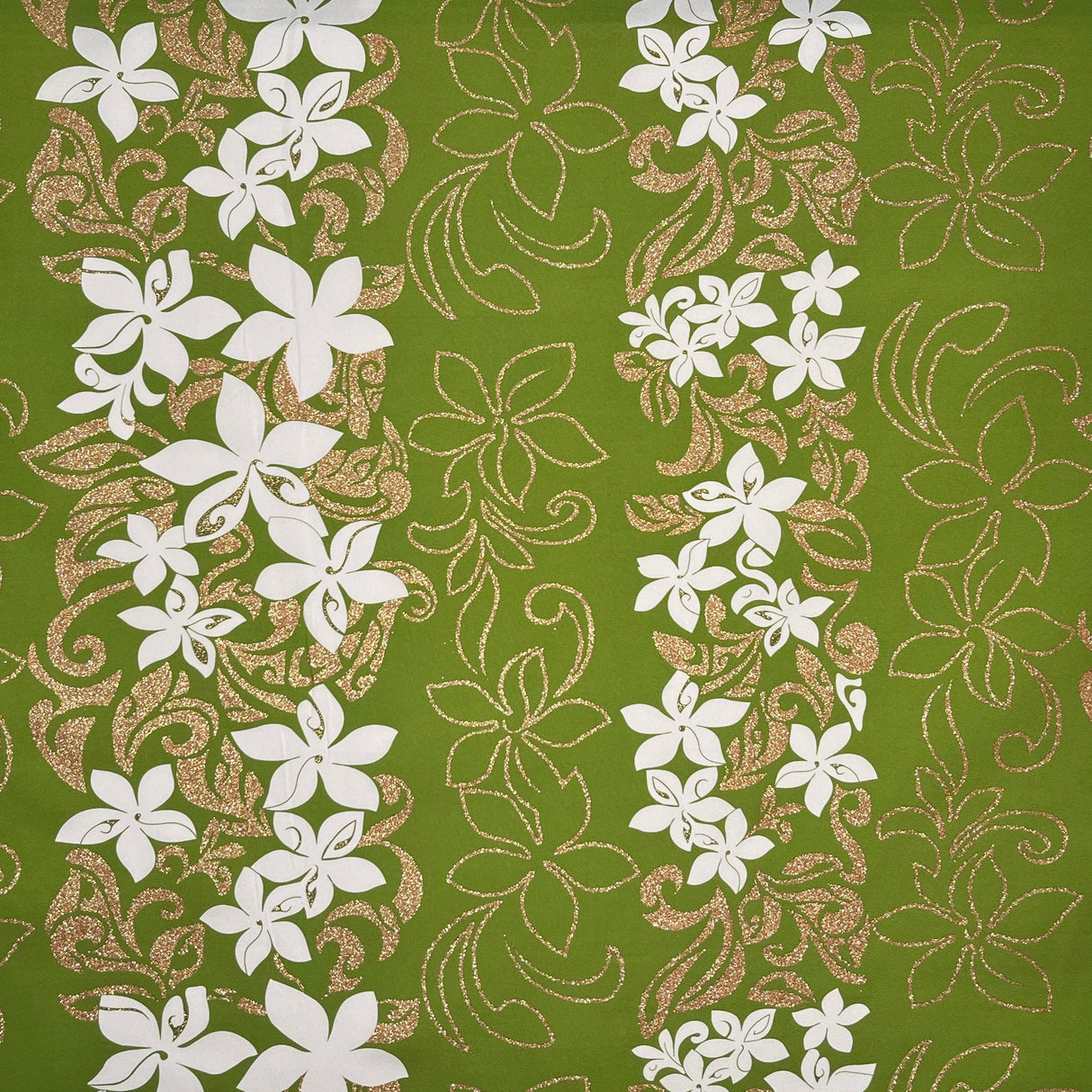 Tiare Garden Glitter Polyester Fabric - Floral Plumeria Design, 60" Width (1 Yard)
