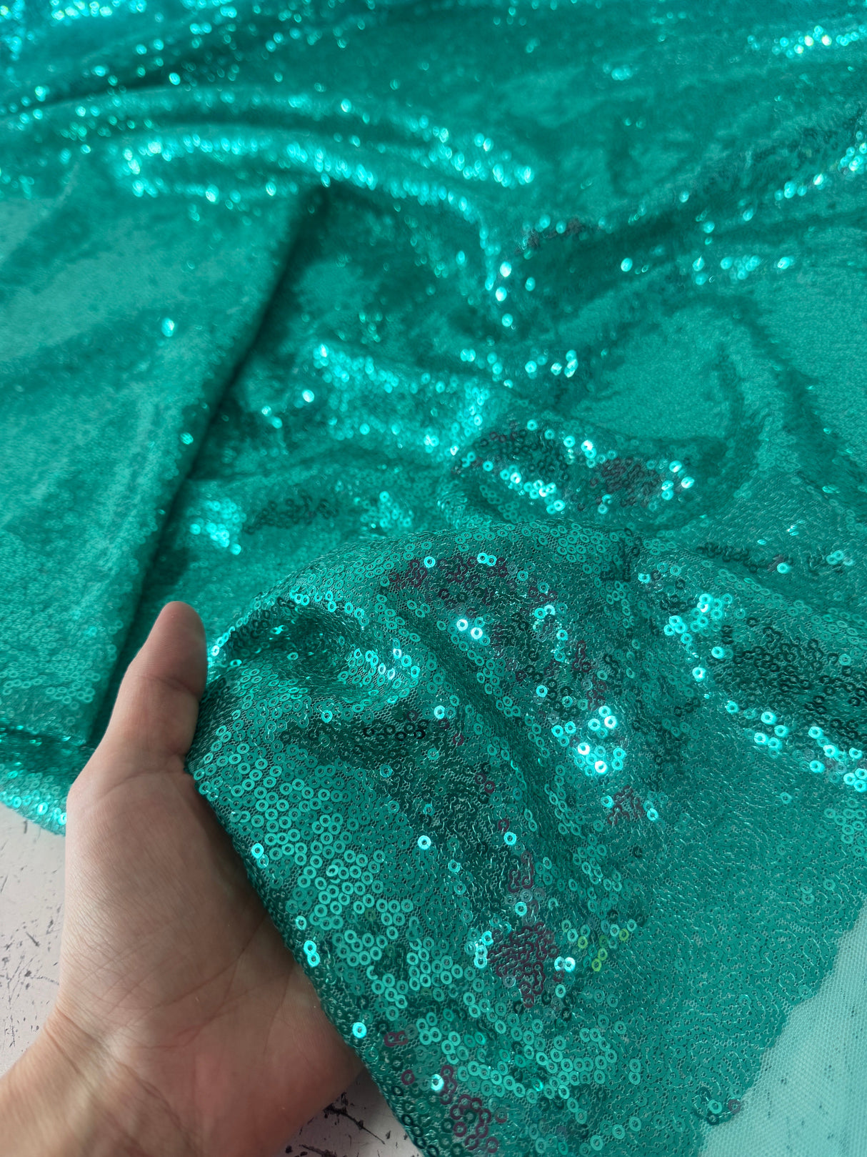 Stretch Sequin on Mesh Mint Green