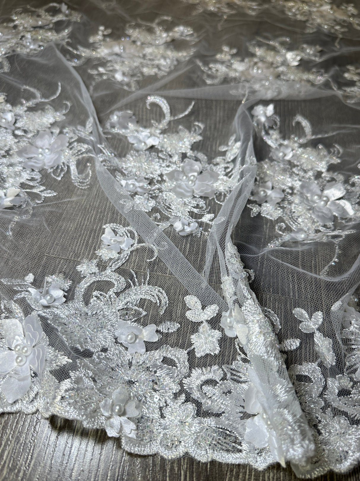 3D Floral Embroidered Beaded Tulle Lace