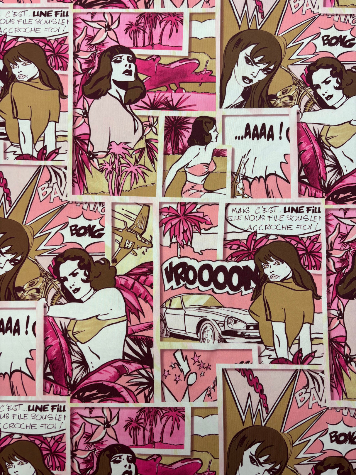 Pink Comic Book Print Spandex Fabric - Pink Comic Book Print, 58"/60" Width (1 Yard)