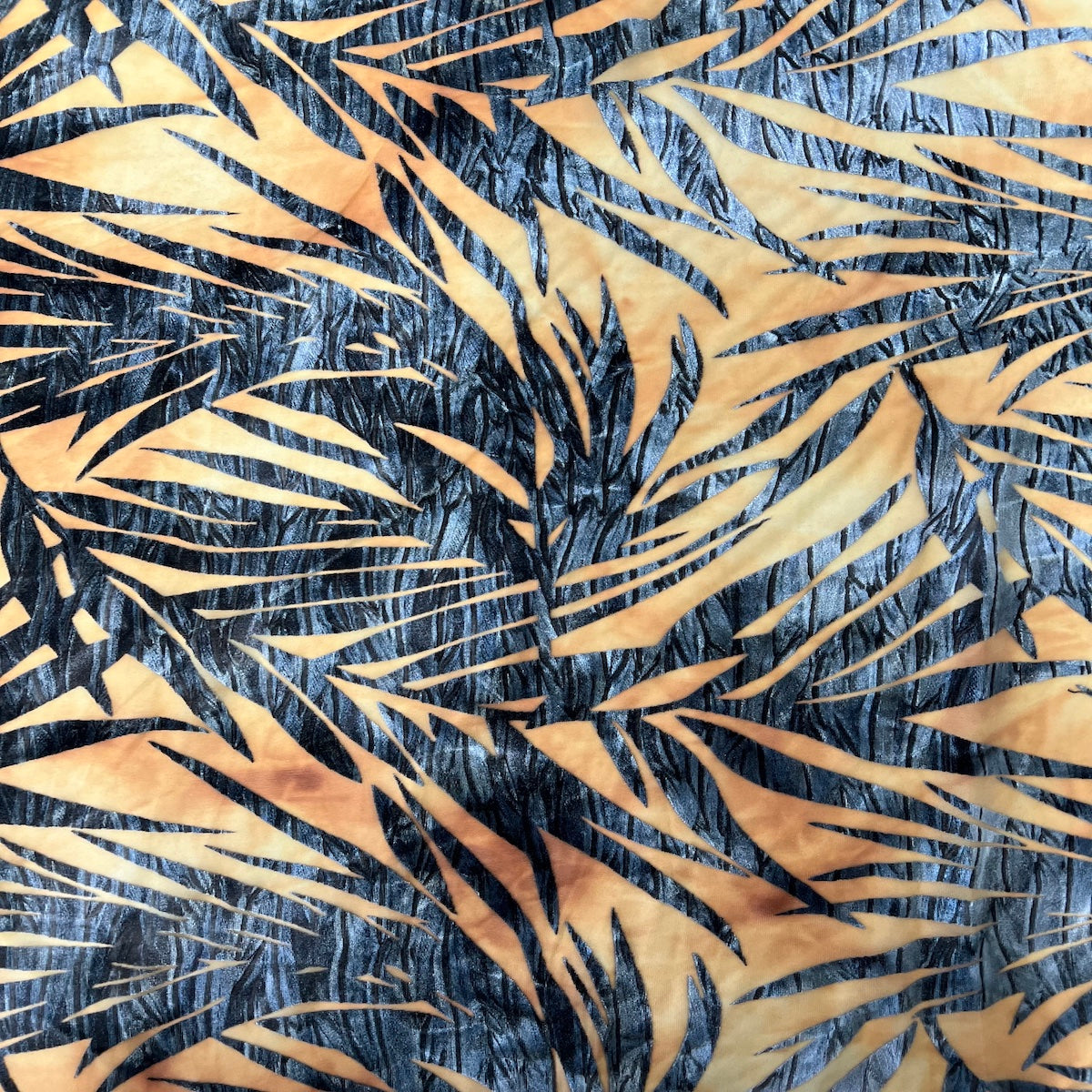 Palm Tree Floral Burnout Stretch Velvet Spandex Fabric - Blue Tie Dye, 60" Width (1 Yard)