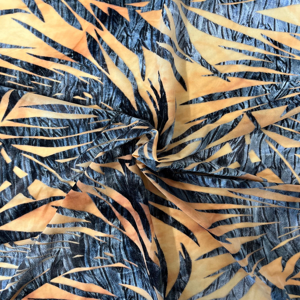 Palm Tree Floral Burnout Stretch Velvet Spandex Fabric - Blue Tie Dye, 60" Width (1 Yard)