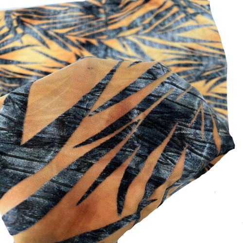 Palm Tree Floral Burnout Stretch Velvet Spandex Fabric - Blue Tie Dye, 60" Width (1 Yard)
