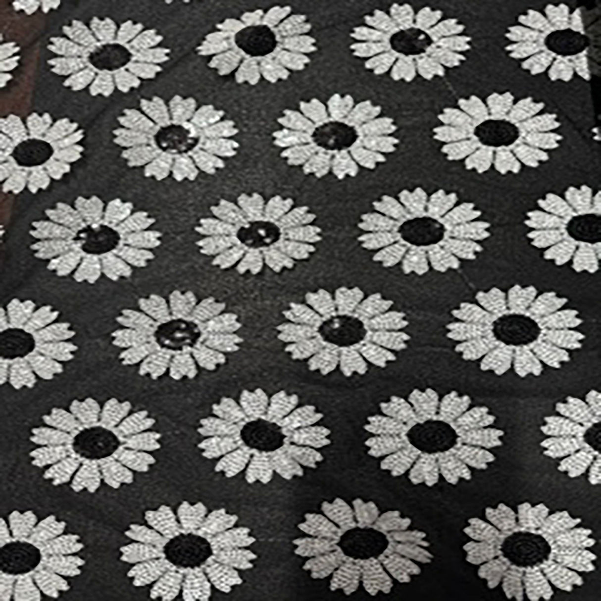 Polyester Mesh Fabric Daisy Sequin Black White 50"