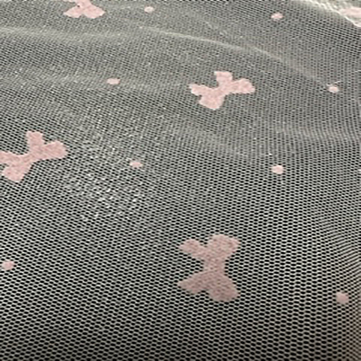 Polyester Mesh Bow Flocked Fabric Pink 50" Width
