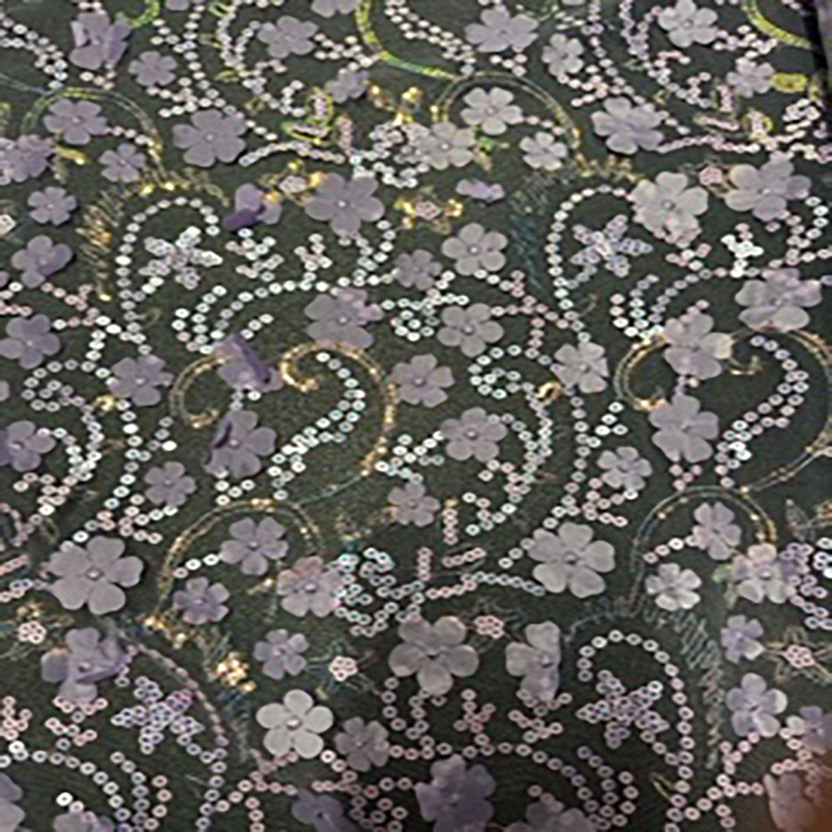 Polyester Mesh Fabric Embroidered Mini Sequin Lilac 50"