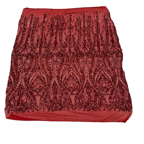 Anault Damask Stretch Sequins Nylon Spandex Mesh Fabric - Damask Sequins, 60" Width, 4-Way Stretch (1 Yard)