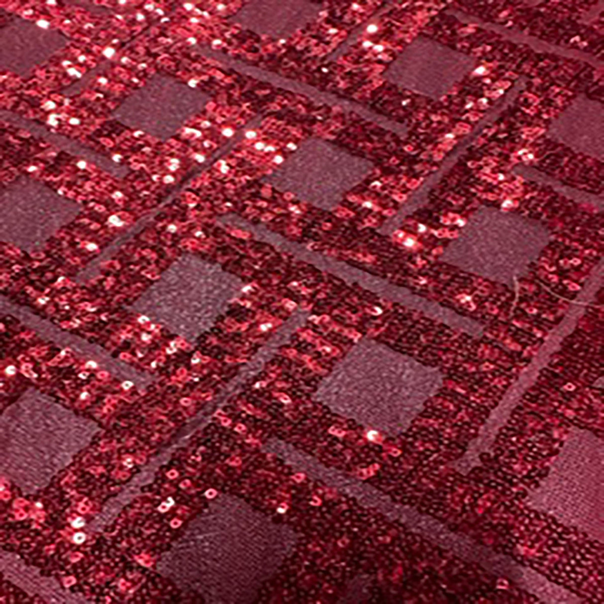 Polyester Sequin Mesh Fabric Square Design Red 50"