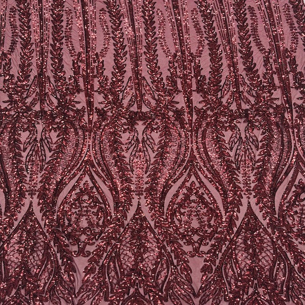 Anault Damask Stretch Sequins Nylon Spandex Mesh Fabric - Damask Sequins, 60" Width, 4-Way Stretch (1 Yard)