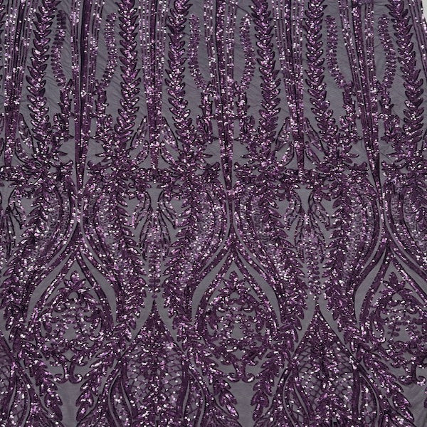 Anault Damask Stretch Sequins Nylon Spandex Mesh Fabric - Damask Sequins, 60" Width, 4-Way Stretch (1 Yard)