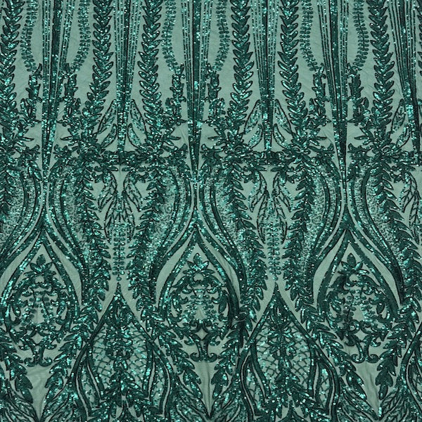 Anault Damask Stretch Sequins Nylon Spandex Mesh Fabric - Damask Sequins, 60" Width, 4-Way Stretch (1 Yard)
