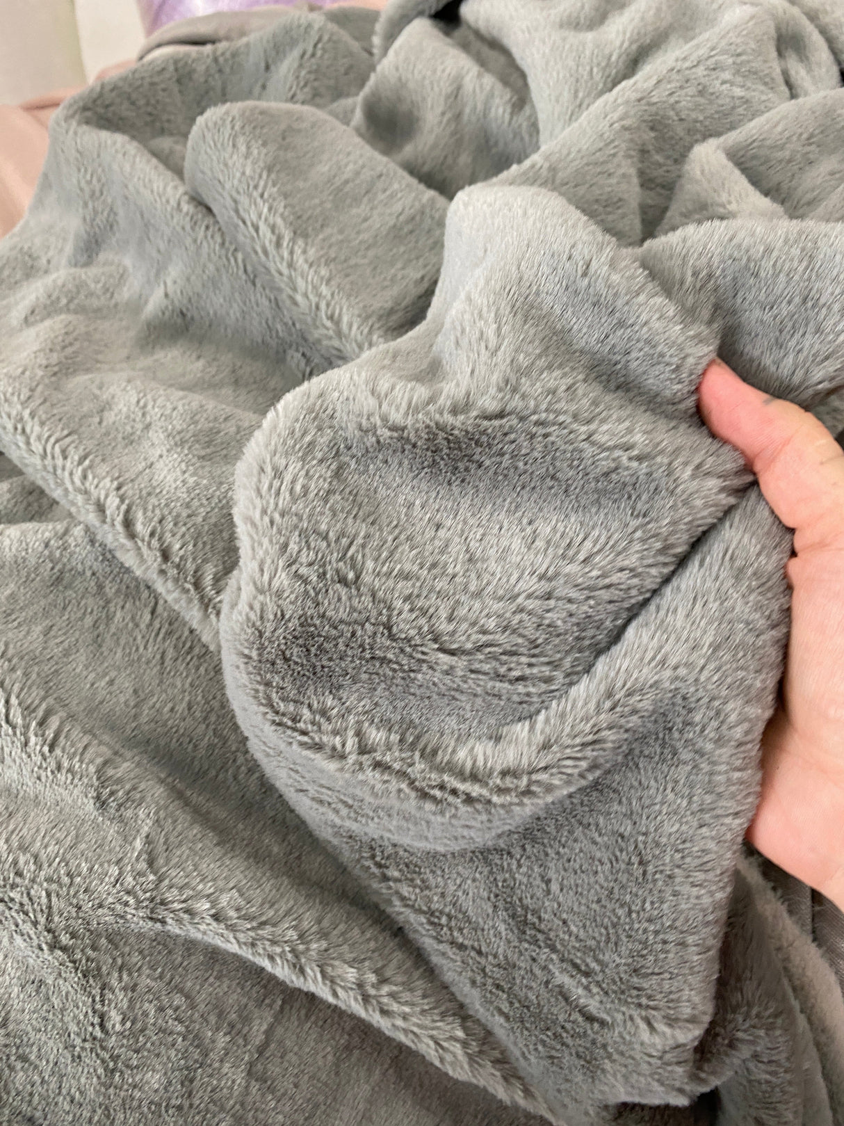Gray Short Pile Bunny Faux Fur