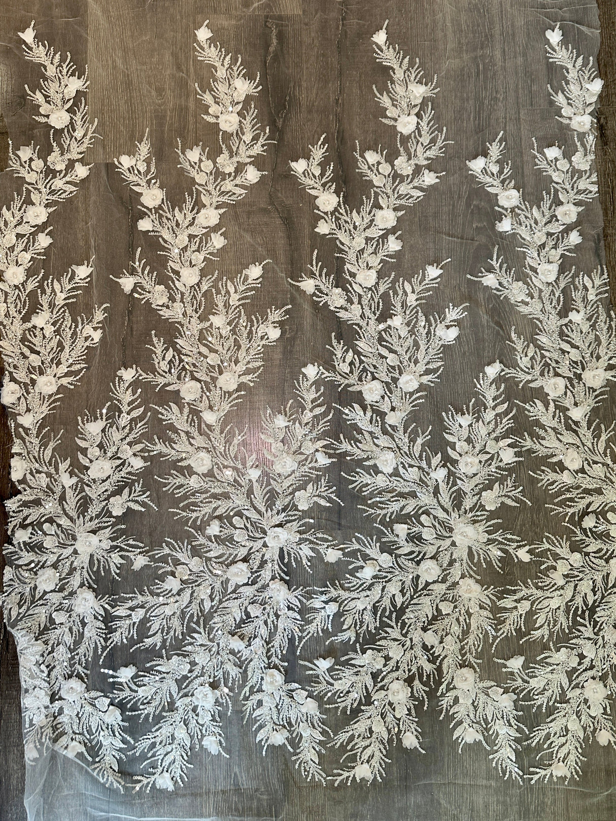 White 3D Floral Branch Sequin Beaded Lace