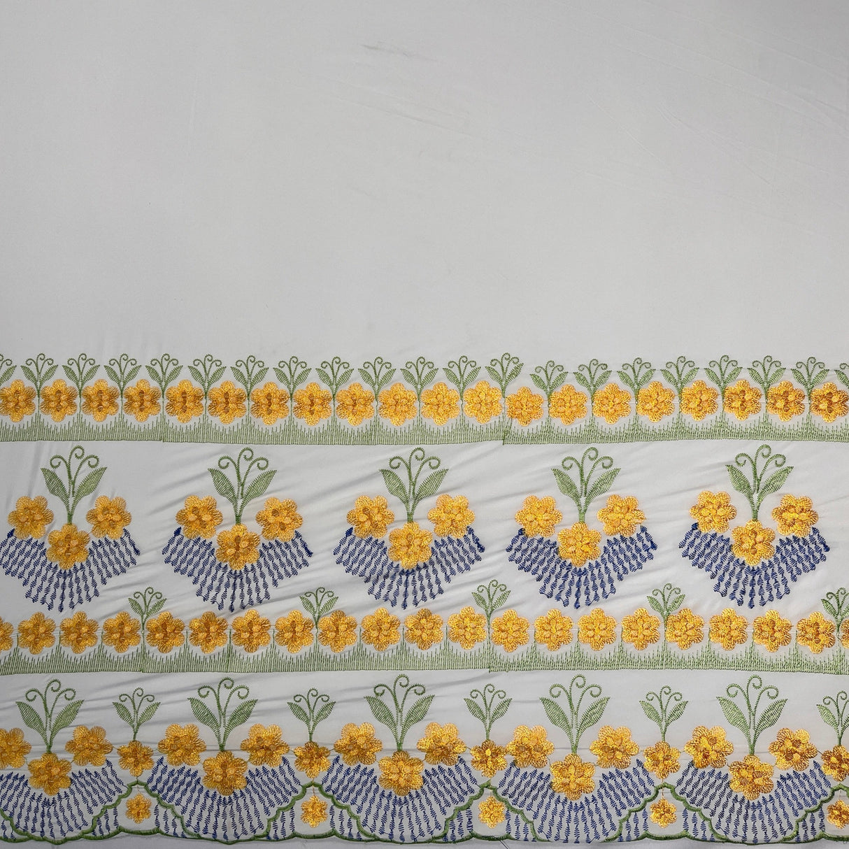 Polyester Embroidered Hibiscus Double Border Fabric
